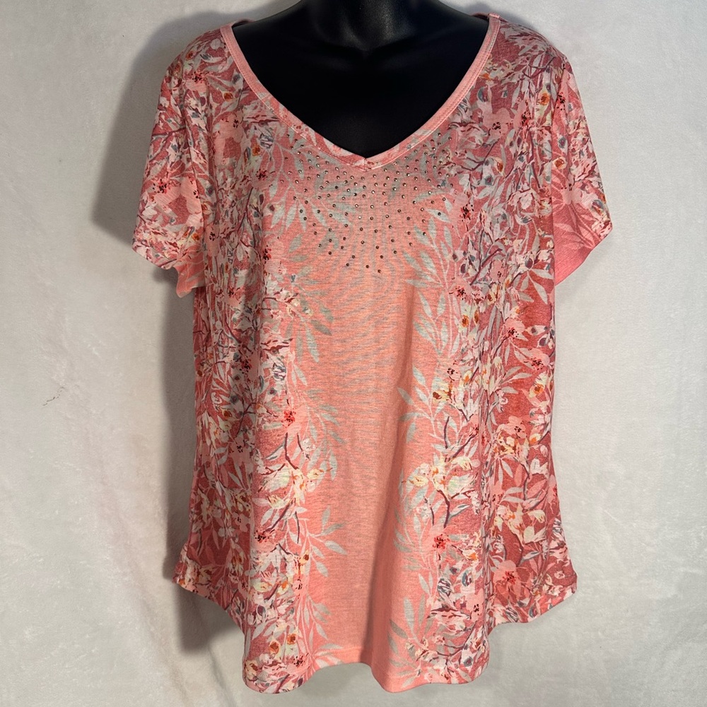 Y2K One World Pink and White floral bedazzled studded top